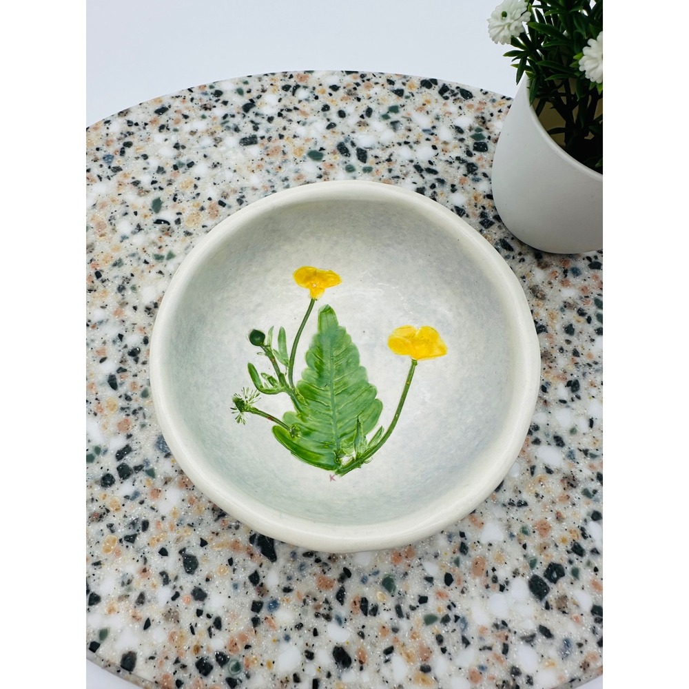 Vintage Salt Marsh Pottery Wildflower Fern‎ Small Bowl S. Dartmouth MA